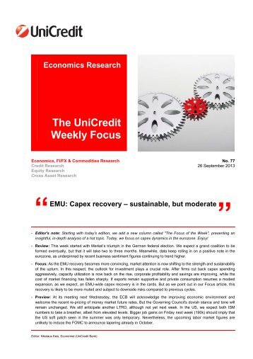 Economics Research The UniCredit Weekly Focus