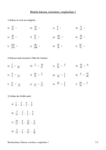 Brüche kürzen, erweitern, vergleichen 1 - Uebungen-mathe.de