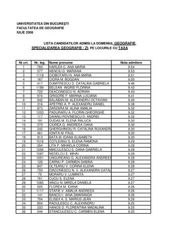 geografie ZI taxa - Facultatea de Geografie