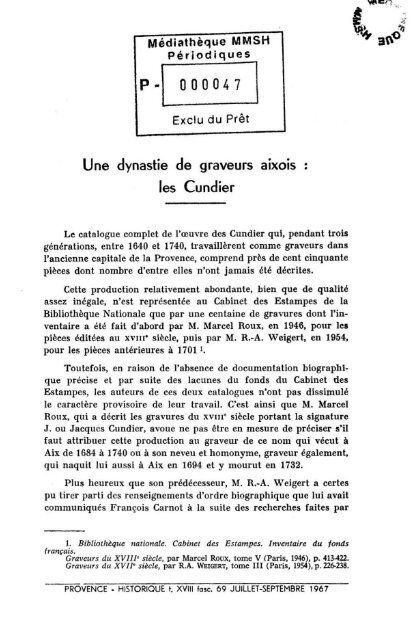 Une dynastie de graveurs aixois : les Cundier