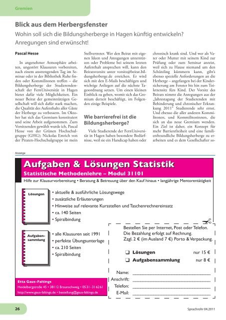 Die Zeitschrift der Studierendenschaft der FernUniversität in Hagen ...