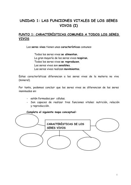 UNIDAD 1: LAS FUNCIONES VITALES DE LOS SERES VIVOS (I)