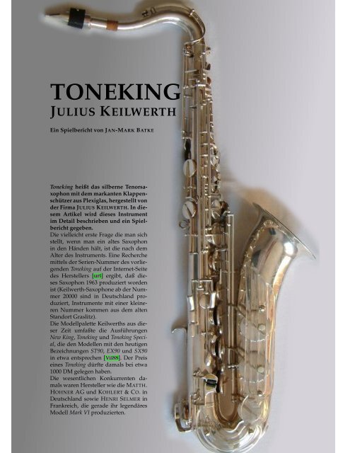 Toneking Tenor Saxophone - The Vintage Saxophone Gallery