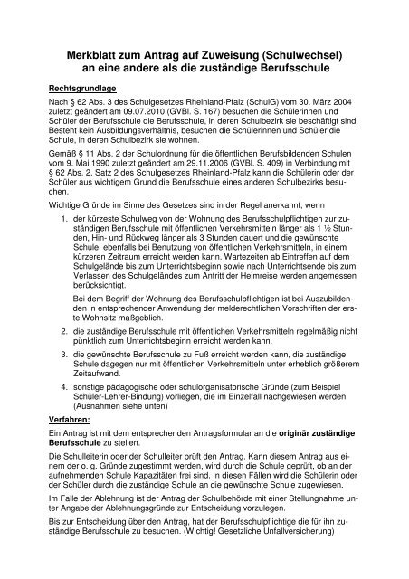 Merkblatt zum Antrag auf Zuweisung (Schulwechsel) - BBS3