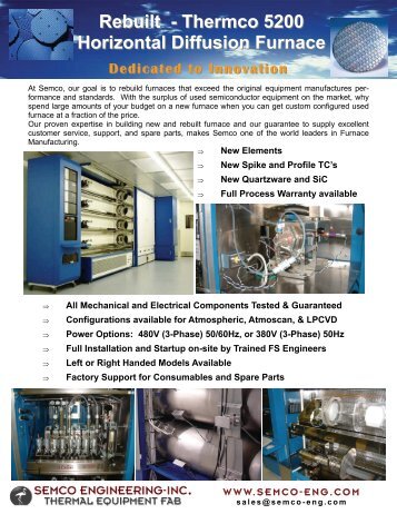 Rebuilt Thermco 5200 HTR Diffusion Furnace - SEMCO Engineering