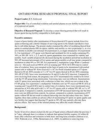 Use of controlled ovulation and seminal plasma - Ontario Pork