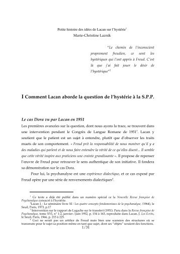 Petite histoire des idées de Lacan sur l'hystérie