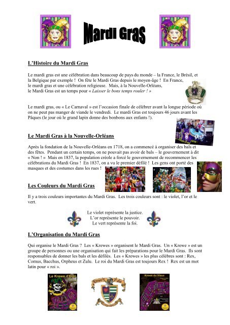 L'Histoire du Mardi Gras Le Mardi Gras à la Nouvelle-Orléans Les ...