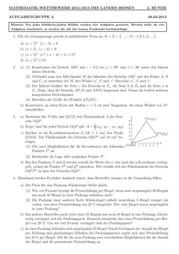 2. Runde - Mathematik-Wettbewerb des Landes Hessen