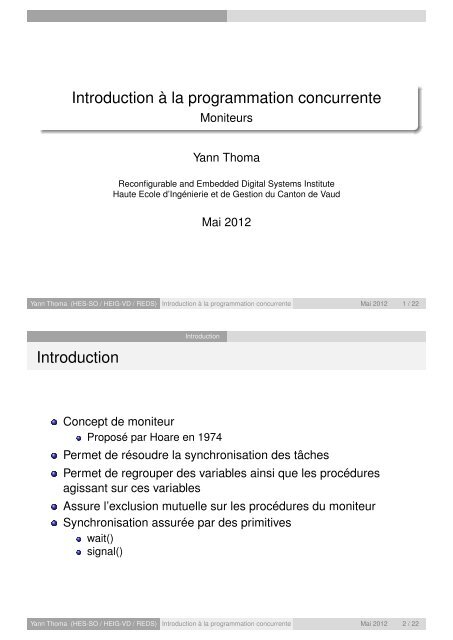 Introduction à La Programmation Concurrente Moniteurs Reds - 