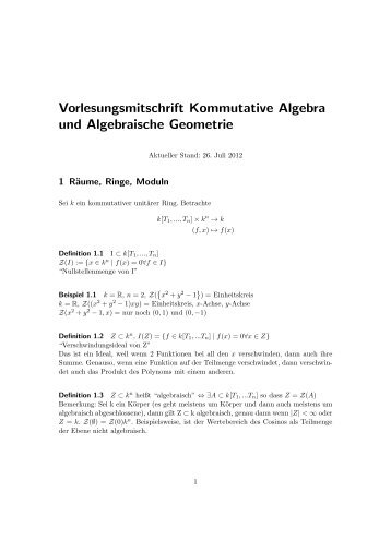 Vorlesungsmitschrift Kommutative Algebra und Algebraische ...