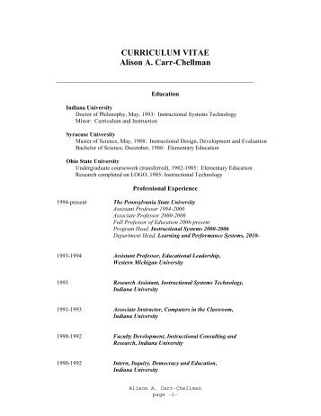 CURRICULUM VITAE Alison A. Carr-Chellman - the Penn State ...