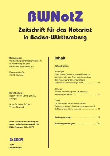 BWNotZ 2/2009 - Württembergischer Notarverein e.V.