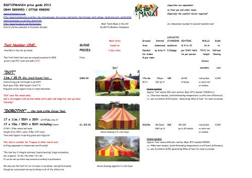 Marquee Hire Prices List and Tent Rental Guide 2013 - Bigtopmania