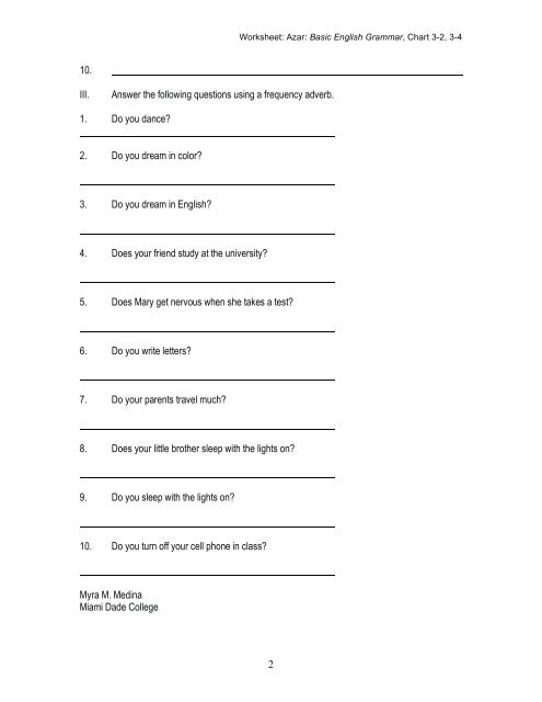 Worksheet Azar Basic English Grammar Chart 8 6 Answers