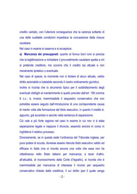 Caso pratico in tema di rigetto del ricorso presentato dalla ex moglie ...