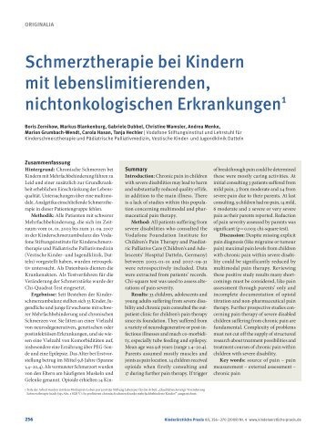 Schmerztherapie bei Kindern mit lebenslimitierenden ...