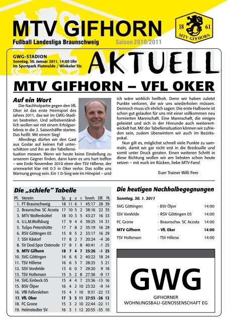 Die „schiefe“ Tabelle - MTV Gifhorn