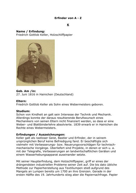 Erfinder Von A - Z K Name / Erfindung: Friedrich Gottlob ... - Cogbyte