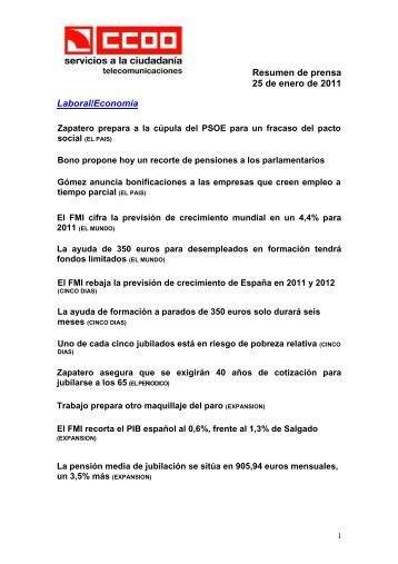 Resumen de prensa 25 de enero de 2011 Laboral/Economía