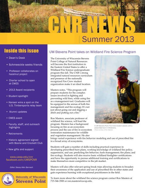 UW-Stevens Point CNR Summer 2013 Newsletter for website .pdf