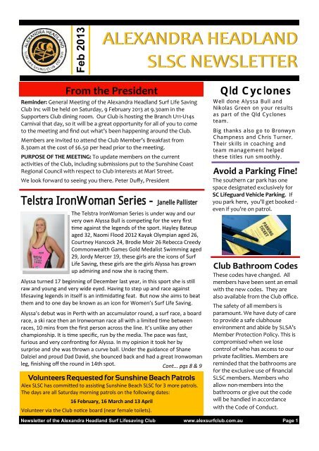 ALEXANDRA HEADLAND SLSC NEWSLETTER