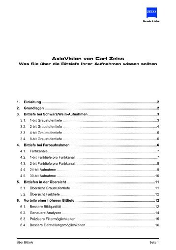 Alle ueber Bittiefe, Graustufentiefe und Farbtiefe - Carl Zeiss