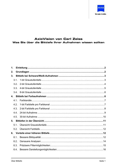 Alle ueber Bittiefe, Graustufentiefe und Farbtiefe - Carl Zeiss