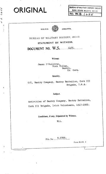ROINN COSANTA. BUREAU OFMILITARY HISTORY, 1919-21 ...