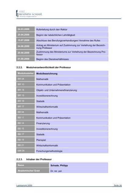 Lehrbericht 2008-09 - EBZ Business School