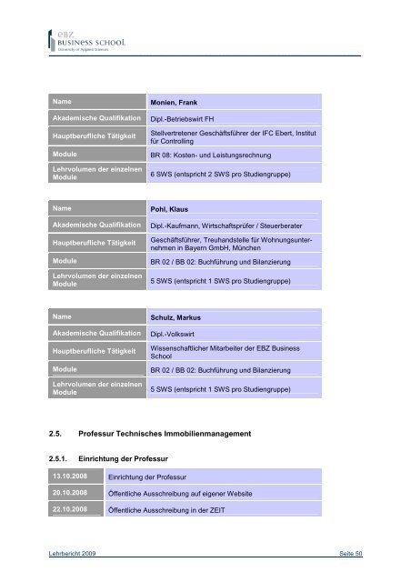 Lehrbericht 2008-09 - EBZ Business School