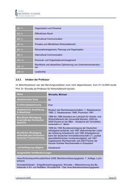 Lehrbericht 2008-09 - EBZ Business School