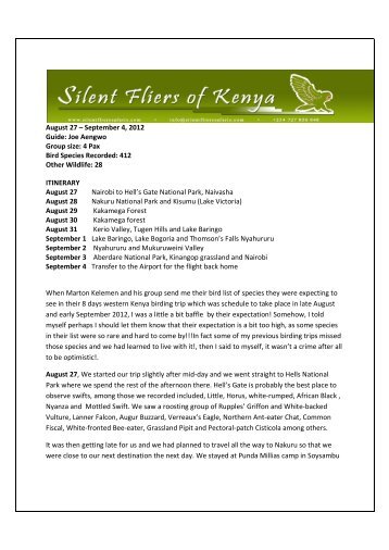 August September 2012 Trip Report - Silent Fliers of Kenya Safaris