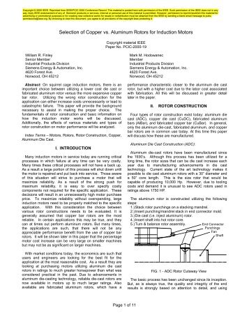 Selection of Copper vs. Aluminum Rotors for Induction Motors