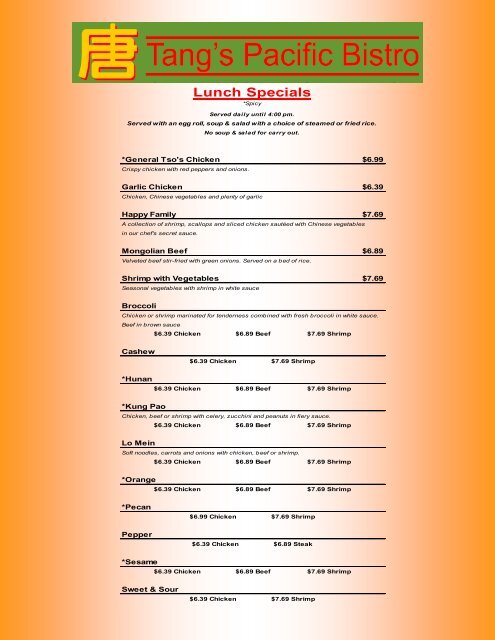 Lunch Specials - Tang's Pacific Bistro