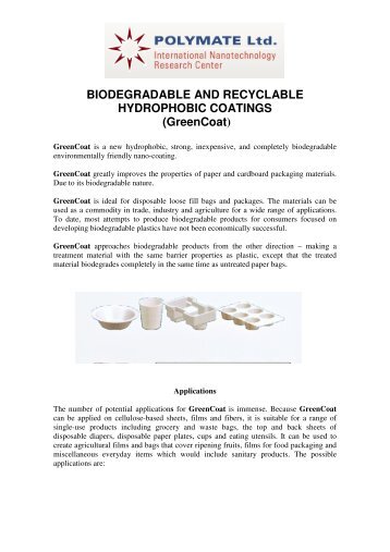 Biodegradable and recyclable hydrophobic coatings ... - Polymate Ltd.