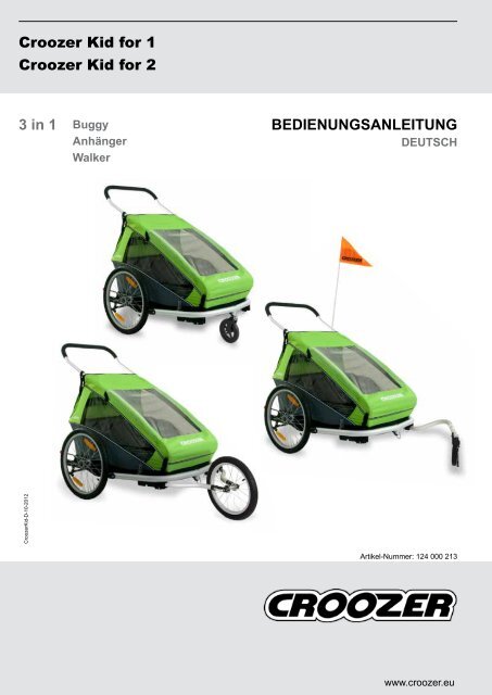 Croozer Kid for 1 Croozer Kid for 2 3 in 1 BEDIENUNGSANLEITUNG