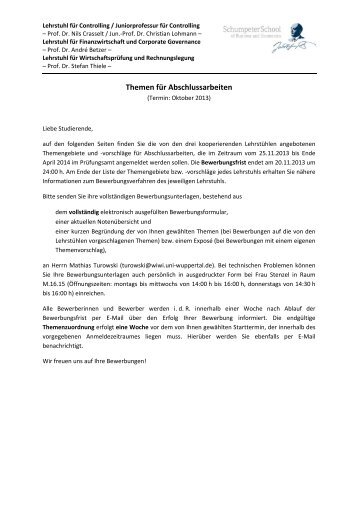 Themen für Abschlussarbeiten - Lehrstuhl für Finanzwirtschaft und ...