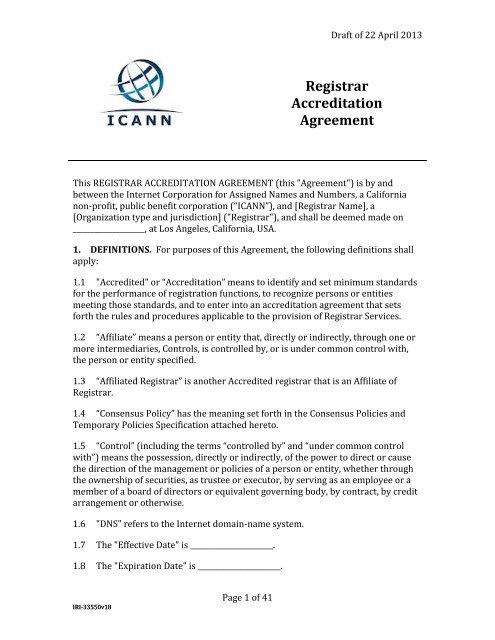 Registrar Accreditation Agreement - Icann