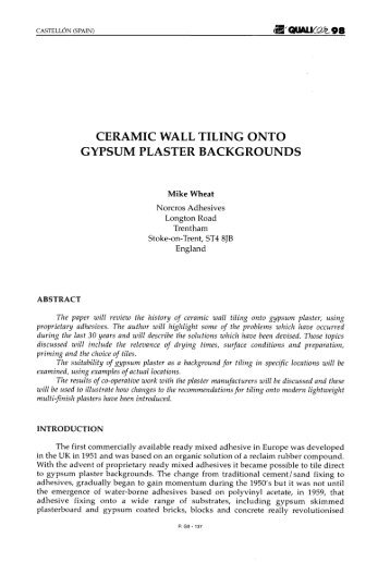 ceramic wall tiling onto gypsum plaster backgrounds - Qualicer