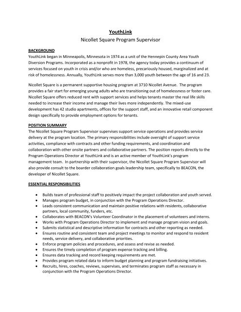 YouthLink Nicollet Square Program Supervisor