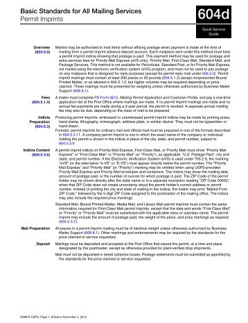 QSG 604d Basic Standards for All Mailing Services - Permit Imprints