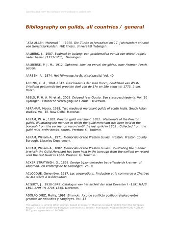 Bibliography on guilds, all countries / general