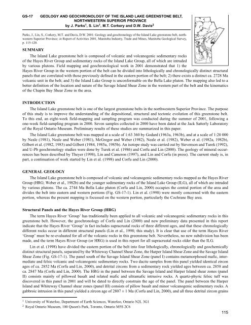 Geology and Geochronology of the Island Lake Greenstone Belt ...