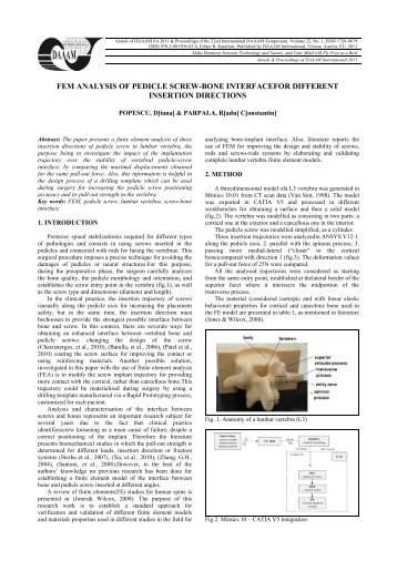 fem analysis of pedicle screw-bone interfacefor ... - Daaam.com