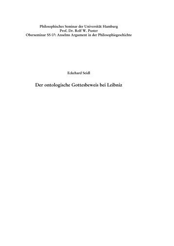 Der ontologische Gottesbeweis bei Leibniz - Eckehard Seidl