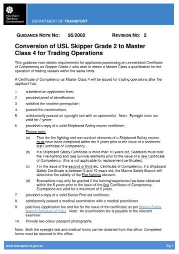 Conversion of USL Skipper Grade 2 to Master Class 4 for Trading ...