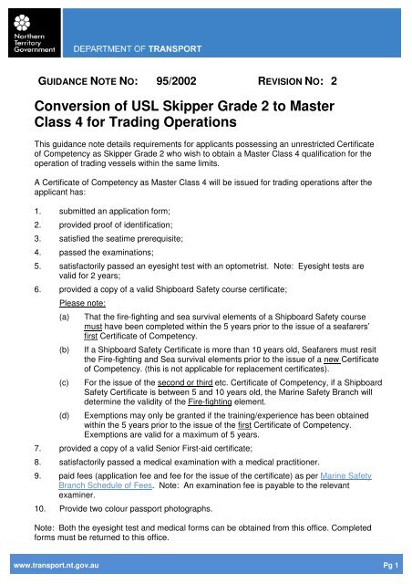 Conversion of USL Skipper Grade 2 to Master Class 4 for Trading ...