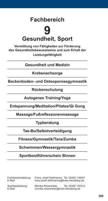 Fachbereich 9 Gesundheit - Sport - VHS Heinsberg