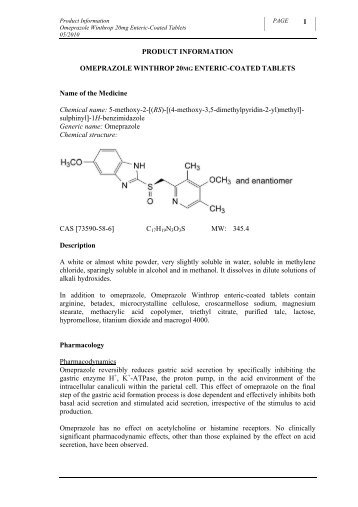 1 PRODUCT INFORMATION OMEPRAZOLE WINTHROP 20 MG ...